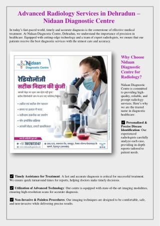 Advanced Radiology Services in Dehradun – Nidaan Diagnostic Centre
