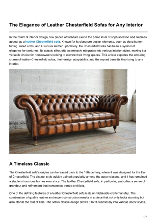The Elegance of Leather Chesterfield Sofas for Any Interior