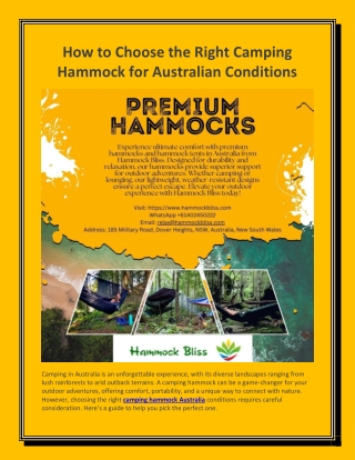 How to Choose the Right Camping Hammock for Australian Conditions