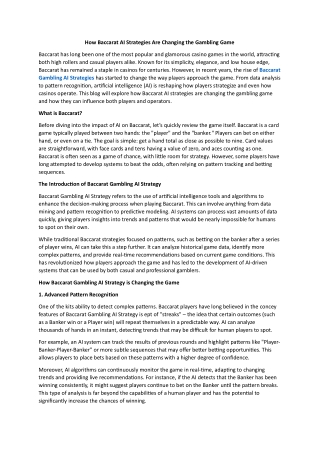 How Baccarat AI Strategies Are Changing the Gambling Game