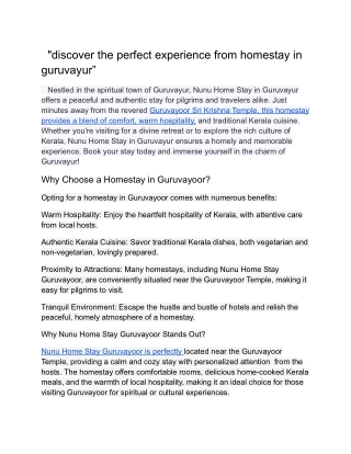 "discover the perfect experience from homestay in guruvayur”