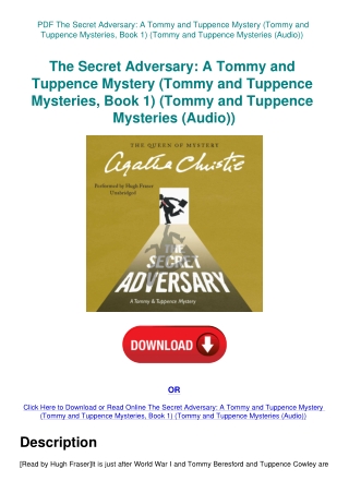 PDF The Secret Adversary A Tommy and Tuppence Mystery (Tommy and Tuppence Mysteries  Book 1) (Tommy