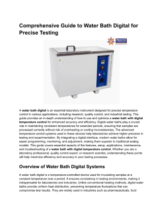 Comprehensive Guide to Water Bath Digital for Precise Testing