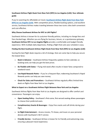 Southwest Airlines Flight Deals from New York (NYC) to Los Angeles (LAX) Your ultimate guide