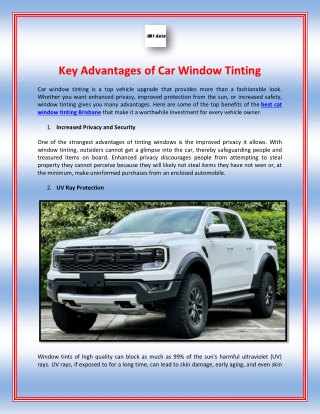 Key Advantages of Car Window Tinting