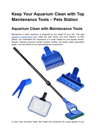 Keep Your Aquarium Clean with Top Maintenance Tools – Pets Station