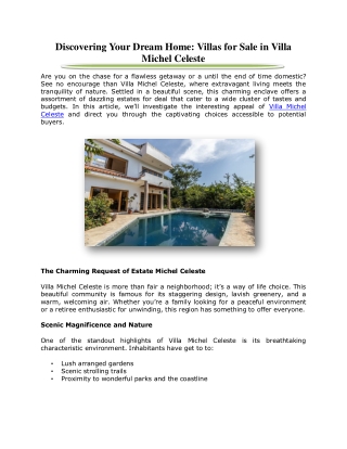 Discovering Your Dream Home: Villas for Sale in Villa Michel Celeste