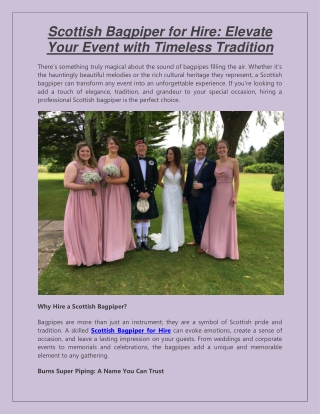 Scottish Bagpiper for Hire Elevate Your Event with Timeless Tradition
