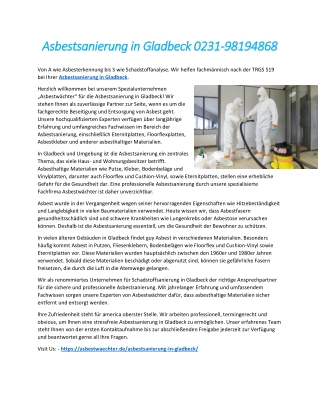 Asbestsanierung in Gladbeck 0231-98194868