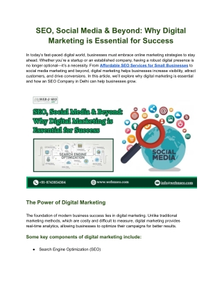 SEO, Social Media & Beyond: Why Digital Marketing is Essential for Success