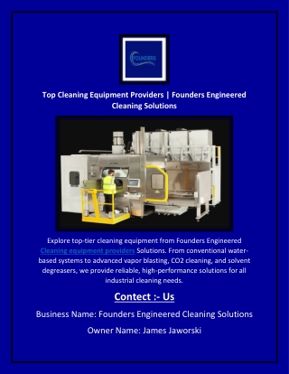 Top Cleaning Equipment Providers | Founders Engineered Cleaning Solutions