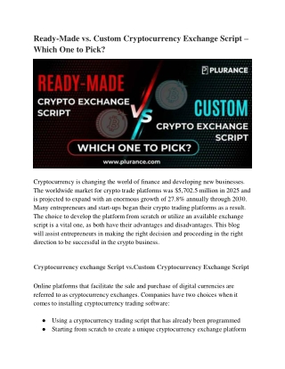 Ready-Made vs. Custom Cryptocurrency Exchange Script – Which One to Pick?