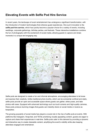 Elevating Events with Selfie Pod Hire Service