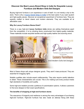 Discover the Best Luxury Brand Shop in India for Exquisite Luxury Furniture and
