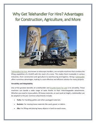 Why Get Telehandler For Hire Advantages for Construction, Agriculture, and More