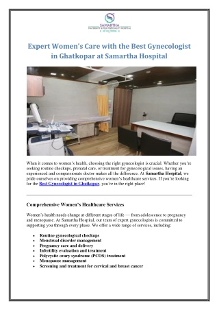 Expert Women’s Care with the Best Gynecologist in Ghatkopar at Samartha Hospital