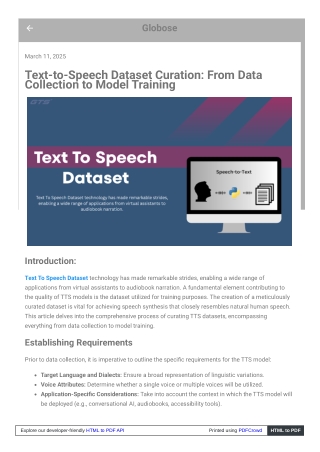 Text to Speech Dataset Curation From Data Collection to Model Training