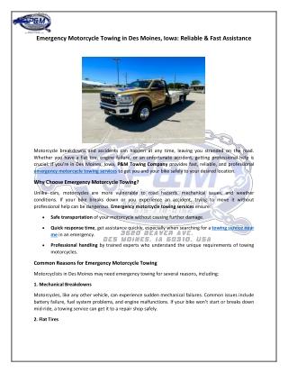 Emergency Motorcycle Towing in Des Moines, Iowa: Reliable & Fast Assistance