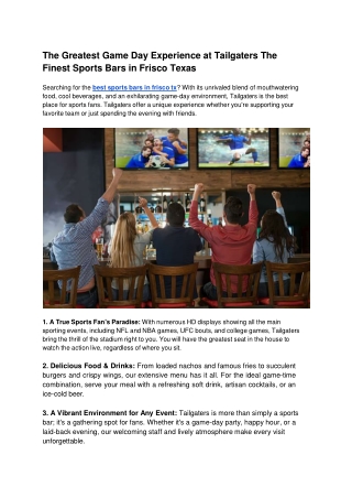 The Greatest Game Day Experience at Tailgaters The Finest Sports Bars in Frisco Texas