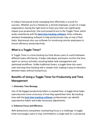 Boost Productivity with Toggle Timer & Best Time Tracking Software