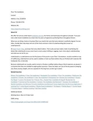 Floor Tile Installation - 149 S Briggs St Erie, CO 80516