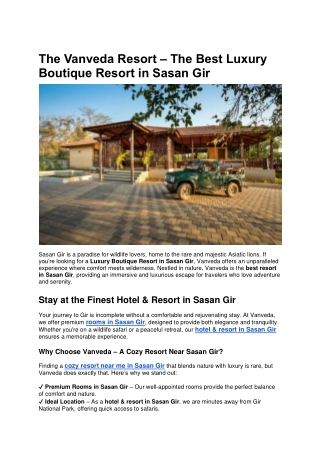 The Vanveda Resort – The Best Luxury Boutique Resort in Sasan Gir