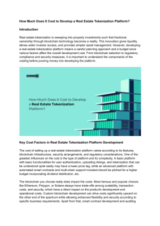 How Much Does It Cost to Develop a Real Estate Tokenization Platform