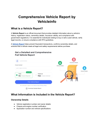 Comprehensive Vehicle Report by Vehicleinfo