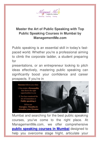 Master the Art of Public Speaking with Top Public Speaking Courses in Mumbai by ManagementMe.com