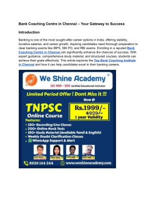 Bank Online Coaching Institute in Chennai