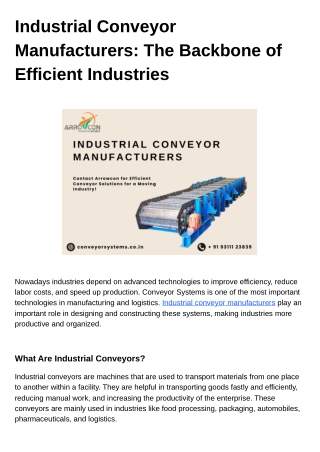 Industrial Conveyor Manufacturers The Backbone of Efficient Industries