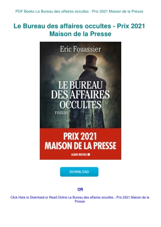 PDF Books Le Bureau des affaires occultes - Prix 2021 Maison de la Presse