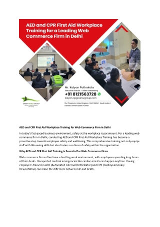 AED & CPR First Aid Workplace Training for Web Commerce Firm in Delhi Green World Group