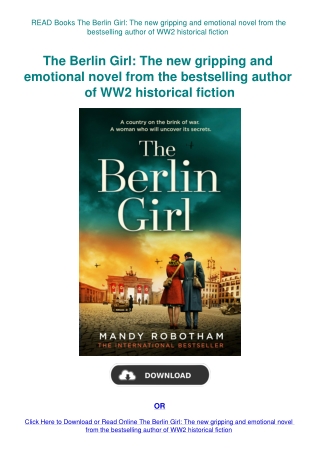 READ Books The Berlin Girl The new gripping and emotional novel from the bestselling author of WW2 h
