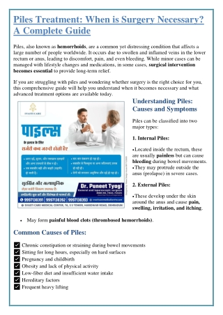 Piles Treatment: When is Surgery Necessary? A Complete Guide