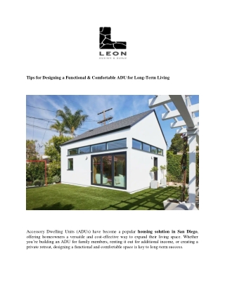 Tips for Designing a Functional & Comfortable ADU for Long-Term Living