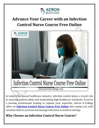 Advance Your Career with an Infection Control Nurse Course Free Online