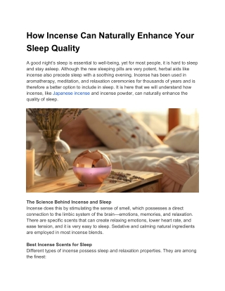 How Incense Can Naturally Enhance Your Sleep Quality