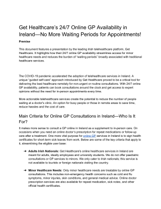 Get Healthcare’s 24/7 Online GP Availability in Ireland—No More Waiting Periods