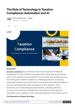 The Role of Technology in Taxation Compliance: Automation and AI