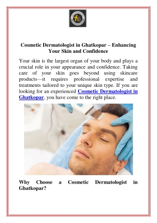 Cosmetic Dermatologist in Ghatkopar  Enhancing Your Skin and Confidence