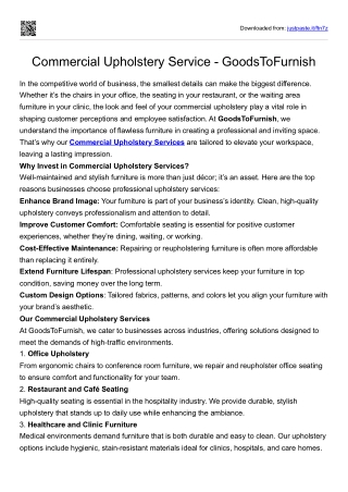 Commercial Upholstery Services - GoodsToFurnish