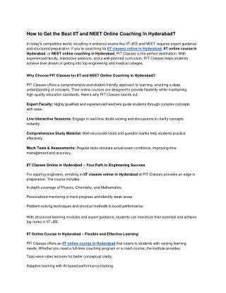 How to Get the Best IIT and NEET Online Coaching in Hyderabad?