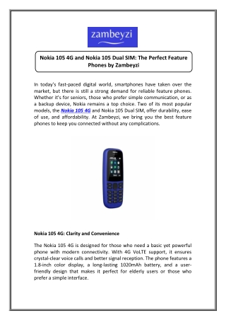 Stay Connected with Nokia 105 4G Long Battery Life