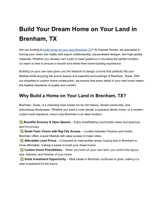Build Your Dream Home on Your Land in Brenham, TX
