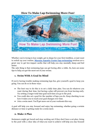 How To Make Lap Swimming More Fun!ke Lap Swimming More Fun
