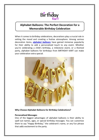 Shop Alphabet Balloons for Party Decor at Birthday Kart