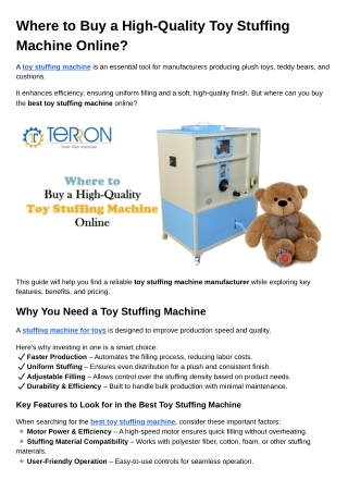 Where to Buy a High-Quality Toy Stuffing Machine Online