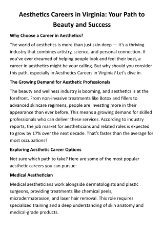 Aesthetics Careers in Virginia