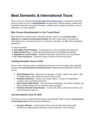 Best Domestic & International Tours
